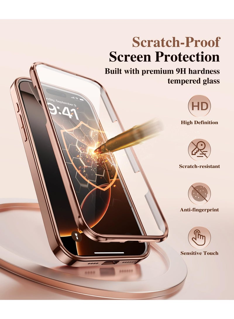 بيرفي جراب لهاتف آيفون 16 برو ماكس، متوافق مع MagSafe، مزوّد بواقي شاشة زجاج مقوّى بدرجة صلابة 9H مدمج وحامل مغناطيسي دوّار بزاوية 360 درجة، حماية كاملة للجهاز، مقاوم للصدمات، جراب شفاف لهاتف 16 برو ماكس مقاس 6.9 بوصة، ذهبي صحراوي. - Image 3